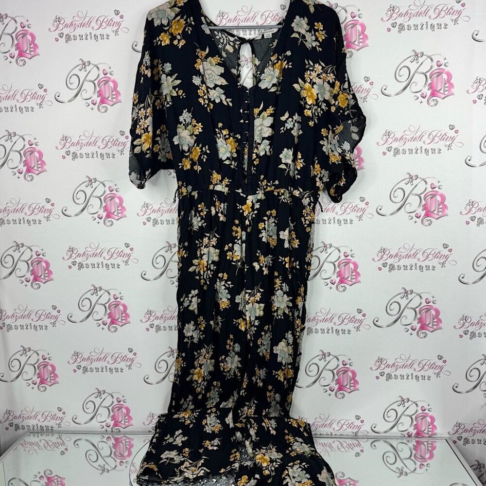 American Eagle Outfitters Black Floral jumpsuit long pants one piece jumper